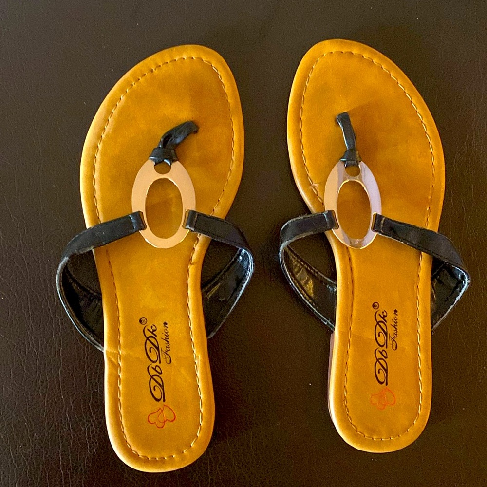 Black leather strap sandals